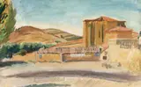 Iosif Iser, Peisaj din Toledo, 1930, guașă pe hârtie lipită pe carton