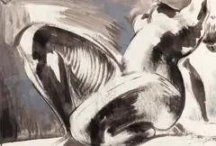 Dinu Rădulescu, Nud, 1982, tuș, acuarelă și cărbune pe hârtie