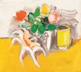 Vasile Grigore, Natură statică cu scoică și trandafiri, anii '80, ulei pe carton