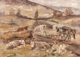 Nicolae Enea, Odihnă la câmp, anii '30, ulei pe carton