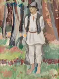 Iosif Iser, Oltean în grădină, 1930-1935, guașă pe carton