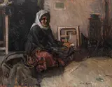 Leon Biju, Pauză în atelier (La ghicit), ulei pe carton