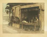 Tomislav Krizman, Cobbler's Shop, cca. 1907., colored copper engraving on paper
