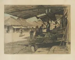 Tomislav Krizman, Street in Jajce, cca. 1907., colored copper engraving on paper