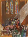 Milivoj Uzelac, Temptation in the Church, 1943.-1950., tempera, pastel and chalk on paper