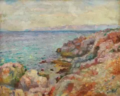 Ljudevit Sestic, Coast and Rocks, oil on canvas