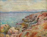 Ljudevit Sestic, Coast and Rocks, oil on canvas