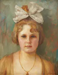 Robert Auer, Portrait of a Girl with a Bow, 1928., oil on canvas