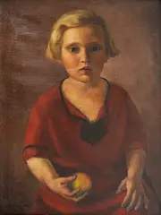 Dušan Kokotović, Portrait of a Child with an Apple, oil on canvas
