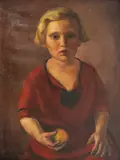 Dušan Kokotović, Portrait of a Child with an Apple, oil on canvas