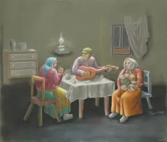 Ivan Generalić, Family Life, 1980., pastel on paper