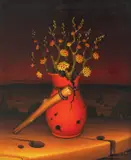 Broken Vase with Flowers by Nikola Večenaj Leportinov, 1975., oil on glass, offered Dec 2024