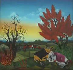 Ivan Večenaj, Cows are Dozing, 1964., oil on glass