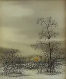 Ivan Lacković Croata, Winter Landscape, oil on glass