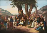 Anastas Jovanović, Serbs around the Singer, 1855.-1860., oil on tin plate