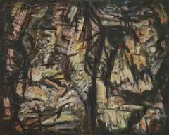 Across the Stall IV by Joko Knežević, 1967., oil on board, offered Dec 2024