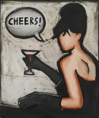 Nikolina Ivezič, Cheers!, 2004., assemblage on sheet metal attached to a board