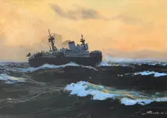 Dimitrie Știubei, Marină, tempera pe hârtie lipită pe carton
