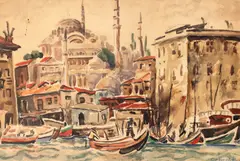 Traian Cornescu, Peisaj din Galata (Istanbul), acuarelă pe hârtie