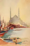 Józef Pankiewicz, Moschea Nouă (Yeni Camîi), 1908, acuarelă și creion pe hârtie