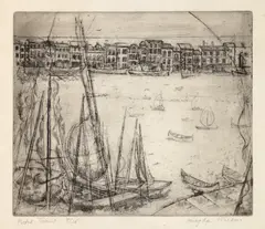 Portul Tomis by Magda Isăcescu, acvaforte și acvatintă, sold Nov 2024