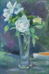 Aurel Bordenache, Pahar cu trandafiri albi, 1937, ulei pe pânză lipită pe carton