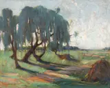 Peisaj de vară by Leon Biju, ulei pe carton, sold Nov 2024