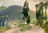 Țărăncuțe pe cărare by Constantin Isachie Popescu, ulei pe carton, sold Nov 2024