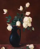 Canceu cu trandafiri albi by Leon Biju, ulei pe carton, sold Nov 2024