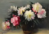 Natură statică cu bujori by Constantin Isachie Popescu, ulei pe carton, offered Nov 2024