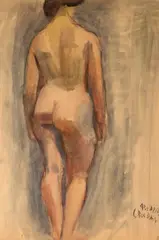 Catul Bogdan, Nud cu spatele, 1938, acuarelă pe hârtie lipită pe carton