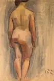 Catul Bogdan, Nud cu spatele, 1938, acuarelă pe hârtie lipită pe carton