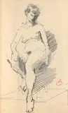 Nud pe fotoliu by Alexandru Ciucurencu, creion pe hârtie, sold Nov 2024