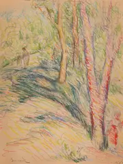 Margine de pădure by Sever Burada, 1965, creioane colorate pe hârtie, sold Nov 2024