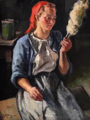 Torcătoare by Ion Panteli Stanciu, 1947, ulei pe carton, sold Nov 2024
