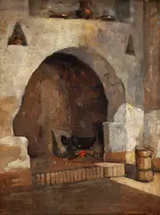 Gheorghe Chirovici, La vatră, 1919, ulei pe carton