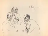 Constantin Piliuță, La un pahar, 1993, tuș pe hârtie