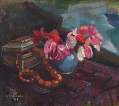 Aurel Bordenache, Natură statică cu mărgele și cărți, 1929, ulei pe pânză