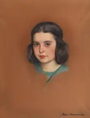 Portret de fetiță by Alexandru Moscu, 1924, cărbune și creioane colorate pe hârtie, sold Nov 2024