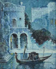 Noapte venețiană by Petre (Pejin) Jinga, 1926, ulei pe carton, sold Nov 2024