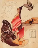 Ligia (Lucia) Macovei, Viață de fluture, tuş şi acuarelă pe hârtie