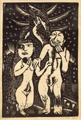 Ștefan Constantinescu, Adam şi Eva, 1927, xilogravură
