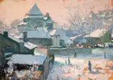 Peisaj de iarnă by Constantin Isachie Popescu, ulei pe carton, offered Nov 2024