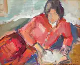 Dan Bajenaru, Lectură, 1986, ulei pe carton