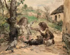 La joacă by Aurel Naray, ulei pe pânză, offered Nov 2024