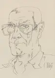 Constantin Piliuță, Autoportret, pix pe hartie