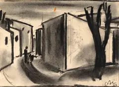 Citadină by Corneliu Baba, 1967, cărbune și acuarelă pe hârtie, sold Nov 2024