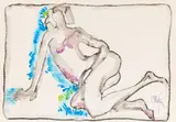 Constantin Piliuță, Nud între flori, acuarelă pe hârtie