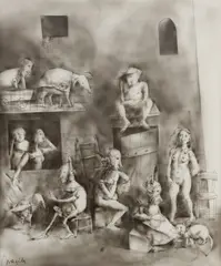 Georges Mazilu, Étude pour Le Tour de Babel, creion și laviu pe hârtie