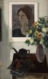 Sever Frențiu, Natură statică cu tablou, albume de artă și vas cu flori